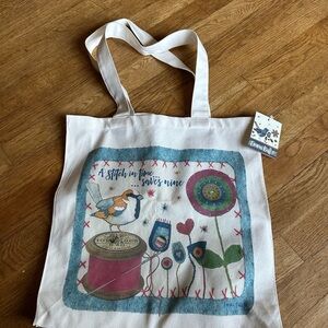 Embroidered Canvas Tote Bag with Crafters/Floral Design